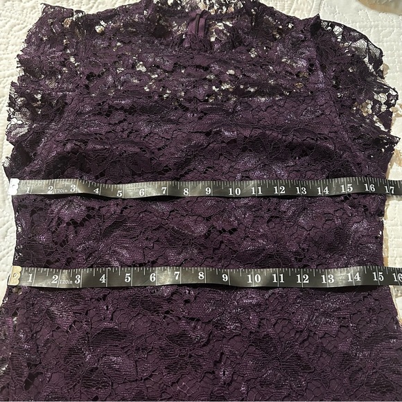 Enfocus Studio Purple Lace Dress Lined Modest Minimalist Wedding Guest Size 8 - Picture 9 of 11